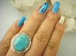 bpe8547 Śliczny OKAZ Pierścień Pierścionek naturalny TURKUS ARIZONA Turkusy r.20 egzotyczne Srebro 925 # - 6