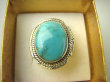 bpe8547 Śliczny OKAZ Pierścień Pierścionek naturalny TURKUS ARIZONA Turkusy r.20 egzotyczne Srebro 925 # - 8