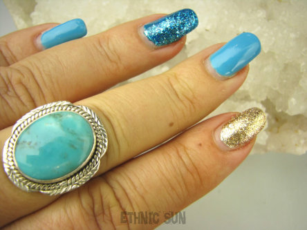 bpe8547 Śliczny OKAZ Pierścień Pierścionek naturalny TURKUS ARIZONA Turkusy r.20 egzotyczne Srebro 925 #