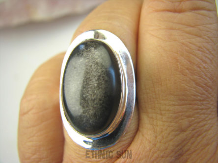 bpe8510 Cudowny Pierścionek Pierścień OBSYDIAN CZARNY - chroni przed zawiścią, „złym spojrzeniem” i przed pechem r.16 Srebro 925 #