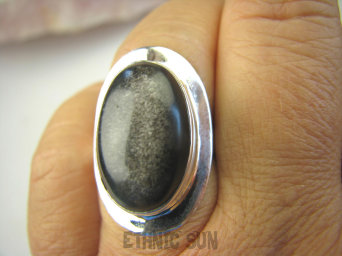 bpe8510 Cudowny Pierścionek Pierścień OBSYDIAN CZARNY - chroni przed zawiścią, „złym spojrzeniem” i przed pechem r.16 Srebro 925 #