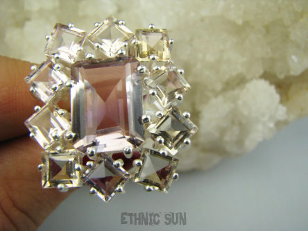 bpee4550 Rzadkość Złocisto-fioletowy LUX KLEJNOT - DUŻY OKAZ 18g !!! Piękny Lśniący Unikat Pierścień Pierścionek szlifowany Rzadki Ametryn r.17 Srebro 925 #