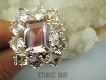 bpee4550 Rzadkość Złocisto-fioletowy LUX KLEJNOT - DUŻY OKAZ 18g !!! Piękny Lśniący Unikat Pierścień Pierścionek szlifowany Rzadki Ametryn r.17 Srebro 925 #