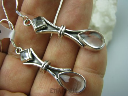 bke811 OKSYDOWANE Długie Przepiękne Kolczyki Kryształ Górski naturalny odpromiennik Srebro 925