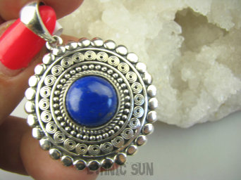 bwe3579 Orientalny 2w1 Niezwykły DWUSTRONNY WISIOR 19 gramów !!! Naturalny Lapis Lazuli i Zielony Onyks Cudo z każdej strony Srebro 925 #