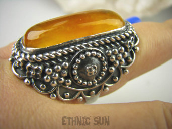 bpe6658 CUDO RARYTAS ZŁOCISTY MIÓD NASZ PROJEKT !!! Duży Masywny 27 G Pierścień BURSZTYN Bursztyny r.20 Srebro 925 #