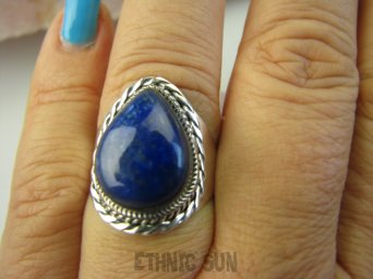 bpe8380 Egipska Piękność Delikatny Pierścień Pierścionek Królewski Lapis Lazuli r.18/ e.19 Srebro 925 #