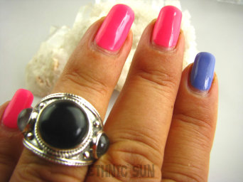 bpe3286 Biżuteria Orientalna !!! Świetny Oksydowany Pierścień Obrączka Onyks Kryształ Górski r.16 Srebro 925 #