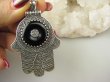 bwe3450 Mocny Amulet Hamsa Duży 21G , 6cm Wisior Zawieszka DŁOŃ FATIMY ONYKS Maroko Marokańskie Wzornictwo Srebro 925 # - 2