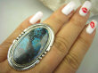 bpe8386 OBŁĘDNE CUDO Wielobarwny HRABIA Duży Pierścień Pierścionek naturalny Brązowo Turkusowo Zielony AZURYT r.18 Srebro 925 # - 2