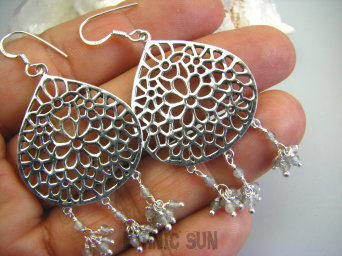 bkee641 Orientalne tancerki DUŻE Kolczyki  6,2 CM z labradorytami Labradoryt Spektrolit - kamień Zorzy Polarnej Srebro 925