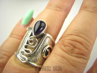 bpe9088 PIĘKNY GORSET niespotykany wzór ciekawy Regulowany PIERŚCIEŃ Pierścionek Ametyst szeroka obrączka r.13, r.14, r.15, r.16 Srebro 925 #`