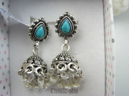 bkee1150 Unikatowe Wzory ORIENTALNE Kolczyki  na sztyft Turkus Turkusy Macica Perłowa Srebro 925
