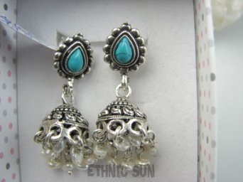 bkee1150 Unikatowe Wzory ORIENTALNE Kolczyki  na sztyft Turkus Turkusy Macica Perłowa Srebro 925