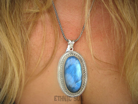 bwe3723 CUDOWNY! GIGANT 31 gramów  !!! PIĘKNY Duży Wisior Zawieszka LABRADORYT Spektrolit - kamień Zorzy Polarnej Srebro 925 #