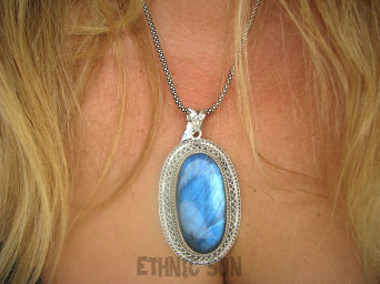 bwe3723 CUDOWNY! GIGANT 31 gramów  !!! PIĘKNY Duży Wisior Zawieszka LABRADORYT Spektrolit - kamień Zorzy Polarnej Srebro 925 #