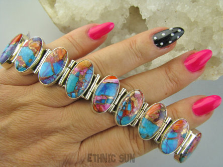 bb3879 BOSSKA Wielobarwna szeroka Duża 36G Bransoleta TURKUS OSTRYGOWY MIEDZIANY 9 sztuk Turkus OSTRYGA Muszla złota MIEDZ lśniące Srebro 925 #