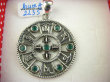 bwee2235 Cudowna Duża MANDALA Amulet Święta Mantra Ochronna OM MANI PADME HUM oraz Krzyż Dorje - Niezniszczalność, Zielony Onyks Srebro 925 # - 3