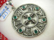 bwee2235 Cudowna Duża MANDALA Amulet Święta Mantra Ochronna OM MANI PADME HUM oraz Krzyż Dorje - Niezniszczalność, Zielony Onyks Srebro 925 # - 5