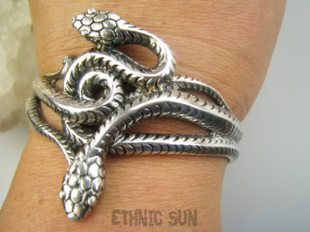 bb3937 Seksowna EGZOTYCZNA BARDZO Masywna 45g !! Orientalna Otwarta regulowana DUŻA  5,5cm Bransoleta Bransoletka Dwa Węże, Wąż - amulet na miłość i pieniądze Srebro 925 #