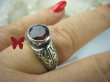 bpee2933 Niezwykła obrączka Wysoki Lśniący Pierścień z granatem Granaty - kamienie namiętności r.18 Srebro 925 - 2