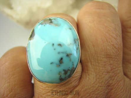 bpe7772 Piękny Klasyczny OKAZ Pierścień naturalny Błękitny TURKUS ARIZONA Turkusy r.19/ r.20 Srebro 925 #