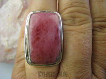 bpe6055 "Malinowy sorbet "RZADKOŚĆ Klasyczny Długi Pierścień Różowy RODONIT - Niepokój, stres, bóle głowy, skurcze r.14 Srebro 925 #