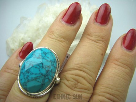 bpee2861 Śliczniutki  Kunsztowny Pierścień Szlifowany Turkusowy Howlit r.13/ r.14 Srebro 925 #