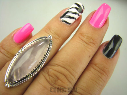 bpe8023 Egzotyczny Długi Pierścień KWARC Różowy Kamień mocnego SERCA r.13 Srebro 925 #