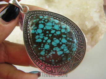 bwe2895 Morska kropla Duża 7 cm !!! 19 g UNIKAT Piękny Egzotyczny Wisior naturalny TURKUS Turkusy Srebro 925 #