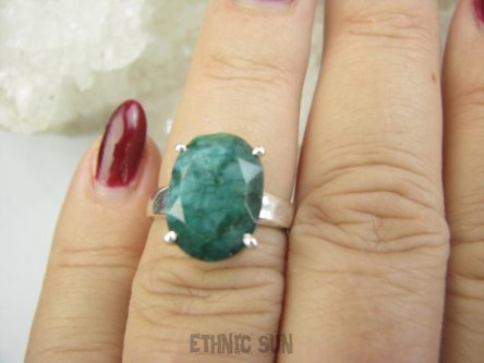 bpee4372 PIĘKNY LUX Pierścień Pierścionek OKAZ Szmaragd Indyjski Szmaragdy r.13 Srebro 925