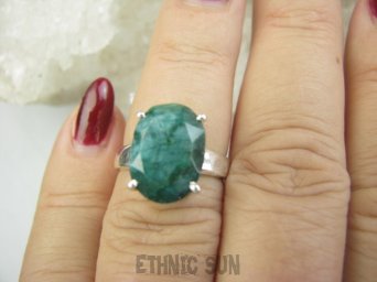 bpee4372 PIĘKNY LUX Pierścień Pierścionek OKAZ Szmaragd Indyjski Szmaragdy r.13 Srebro 925