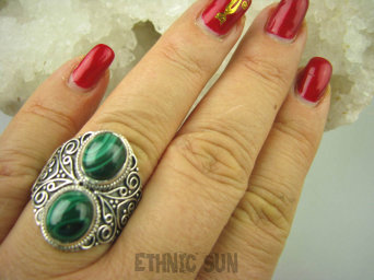 bpe6501 Ślicznoch Pierścień Zielony MALACHIT - pobudza kreatywność r.20/r.21 Srebro 925 #