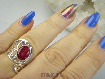 bpee4398 Rubinowy Artysta Ażurowy Regulowany Pierścień Pierścionek Rubin Indyjski Rubiny r.14, r.15, r.16, r.17 szeroka obrączka Srebro 925