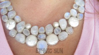 bn1582 KRÓLEWSKA KOLIA - duża MIENIĄCA SIĘ fenomenalna 77 gramów ! CUDOWNA Przepiękna Kolia Naszyjnik Kamień Księżycowy, Perła Biwa Perły Srebro 925 #