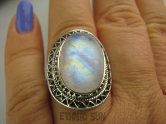 bpe3543 Max blask TĘCZA KOLORÓW !!! Cudowny Wielokolorowy Pierścień KAMIEŃ KSIĘŻYCOWY r.20 Srebro 925 #