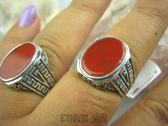 bpe4953 Biżuteria Orientalna !!! Pierścień Sygnet naturalny Karneol - kamień odwagi r.22 Srebro 925 #