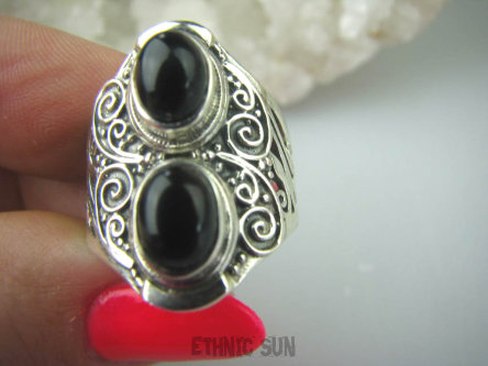 bpe5936 Ażurowy Pierścień z onyksami czarny ONYKS regeneruje SERCE, EGZEMY, PAMIĘĆ r.16/ r.17 Srebro 925 #