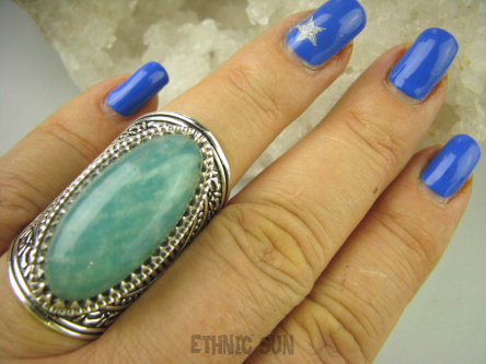 bpe6638 Niezwykły DUŻY OKAZ 26G Pierścień zielony Amazonit - pomaga radzić sobie ze strachem i zmartwieniami r.18 szeroka obrączka Srebro 925 #