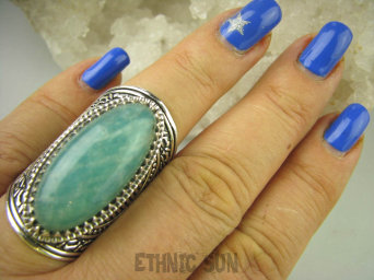 bpe6638 Niezwykły DUŻY OKAZ 26G Pierścień zielony Amazonit - pomaga radzić sobie ze strachem i zmartwieniami r.18 szeroka obrączka Srebro 925 #