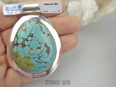 bwe3808 CUDOWNY DUŻY GRUBAS OKAZ 35g !! UNIKAT Piękny Wisior Zawieszka z Turkusem naturalny TURKUS Turkusy lśniące Srebro 925 #