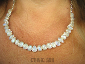 bn1437 Mieniąca Wielobarwna Piękna 37 g !!! Księżycowa Kolia, Naszyjnik REGULOWANA DŁUGOŚĆ Kamień Księżycowy Srebro 925 #