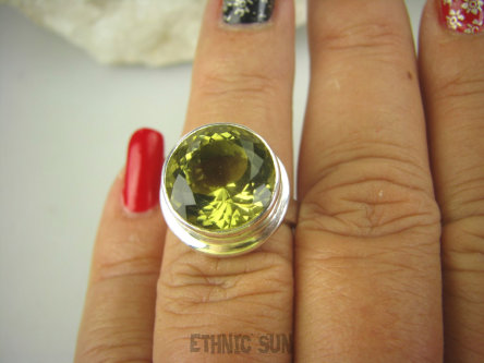 bpee3708 LŚNIĄCY KLEJNOT !!! Piękny Pierścień Żółty CYTRYN LEMON  - OKAZ NAJWYŻSZA JAKOŚĆ KAMIENIA Cytryn - kamień antycukrzycowy r.13 Srebro 925 #