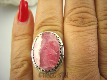 bpe8014 Pastelowa Słodzinka śliczny  Delikatny Pierścień Różowy RODOCHROZYT - kamień miłości r.17 Srebro 925 #