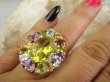 bpee4709 Wooow BOSKO PIĘKNY WIELOBARWNY Lux Pierścień Pierścionek naturalny Cytryn Lemon, Ametyst, Granaty, Oliwin, Blue Topaz r.18 SREBRO 925 # - 7