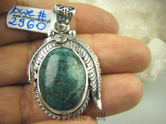 bwe2960 BIŻUTERIA ORIENTALNA !!! Duży Egzotyczny WISIOR Indian Nawaho ORLE PIÓRO naturalny TURKUS Turkusy Srebro 925 #