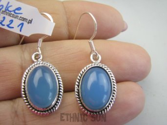 bke1221 Delikatne Zdobione Egzotyczne Lekkie Kolczyki Chalcedon (Tarczyca) - czakra gardła Srebro 925