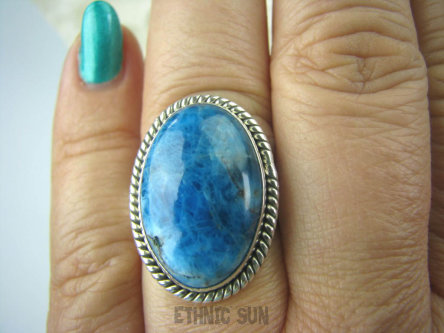 bpe5831 PRZESLICZNY  Delikatny Pierścień naturalny niebiesko błękitny AZURYT r.17 Srebro 925 #