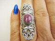 bpe9677 Biżuteria Orientalna POEZJA Ażurowy DŁUGI Pierścień Pierścionek naturalny Zoisyt z Rubinem r.15 Srebro 925 # - 4