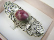 bpe9677 Biżuteria Orientalna POEZJA Ażurowy DŁUGI Pierścień Pierścionek naturalny Zoisyt z Rubinem r.15 Srebro 925 # - 2
